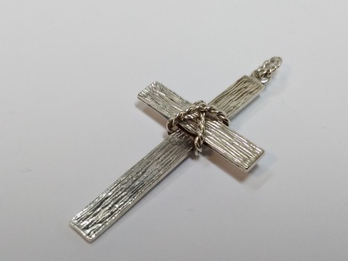 Sterling silver 925 cross necklace pendant diamond cut ladies mens Vintage - Picture 2 of 10