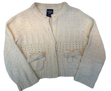 Oshkosh B  gosh Baby Girls Cream Sparkle Button Cardigan Bows On Pockets 24 Mo.