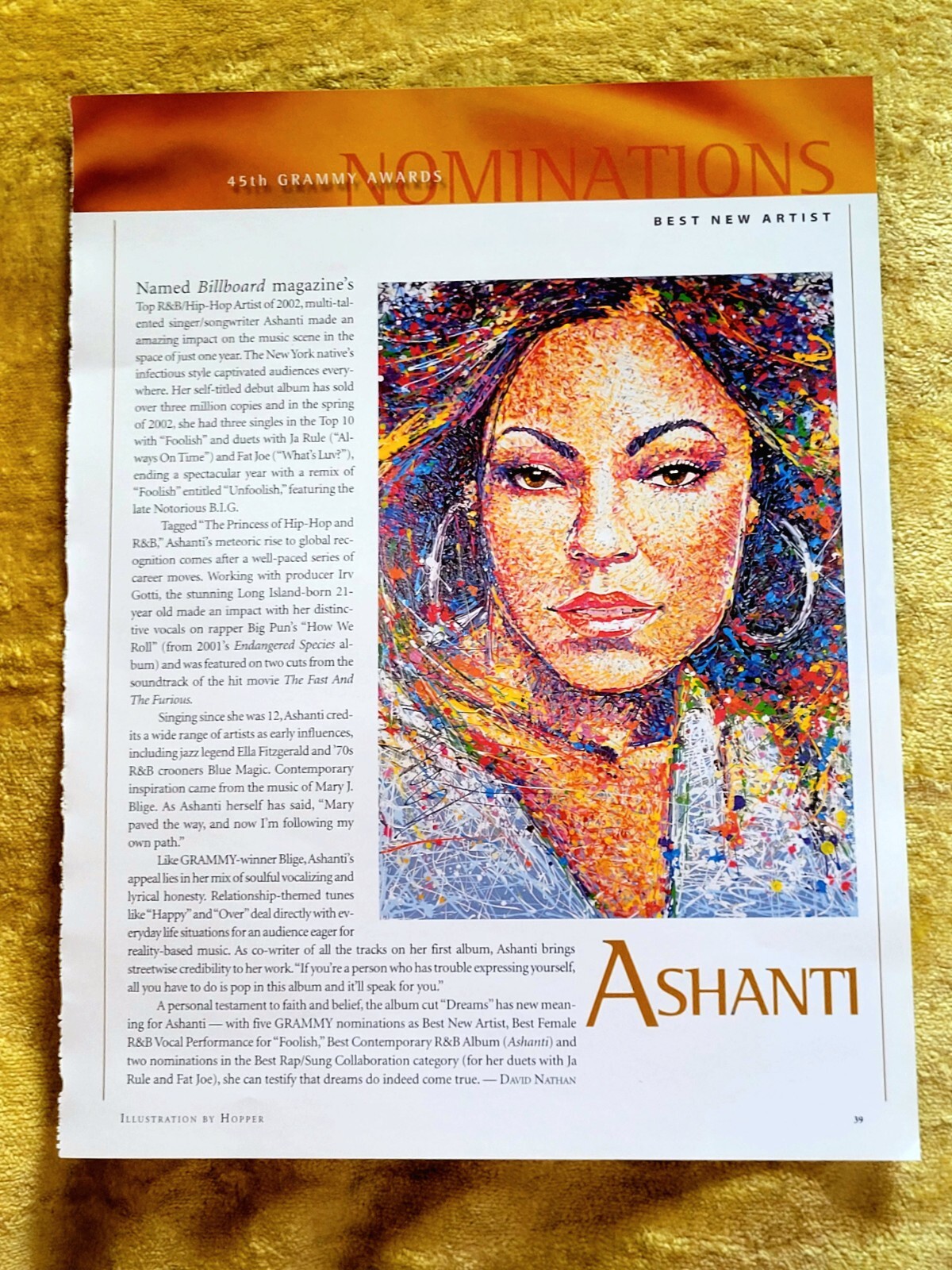Ashanti memorabilia, best new artist nomination for 45th annual grammy awards