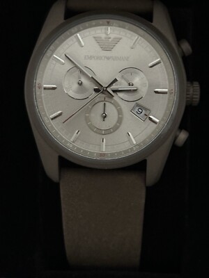 EMPORIO ARMANI - SPORTIVO SILVER DIAL MEN s CHRONO WATCH KHAKI STRAP AR6076 NWT