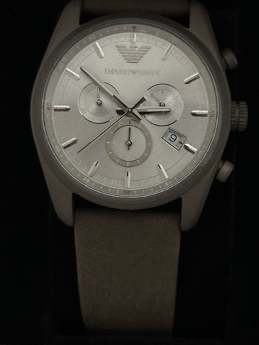 EMPORIO ARMANI - SPORTIVO SILVER DIAL MEN’s CHRONO WATCH KHAKI STRAP AR6076 NWT - 第 1/24 張圖片