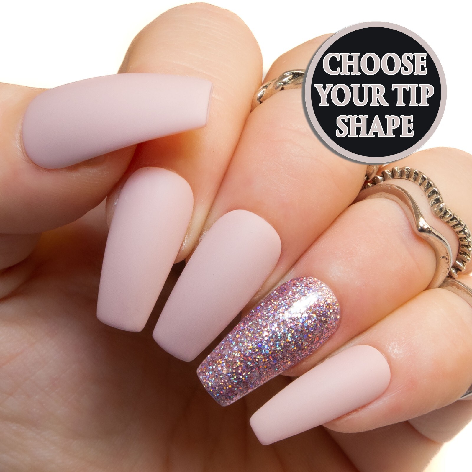 Pink Nude Matte Glitter Press On Glue On Gel Fake False Nails with Glue or Tabs | eBay Pink Nude Matte Glitter Press On Glue On Gel Fake False Nails with Glue or Tabs | eBay