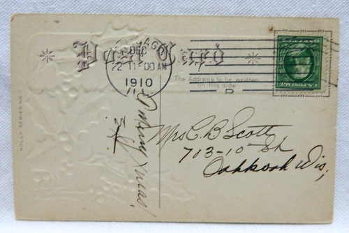 A MERRY CHRISTMAS AND HAPPY NEW YEAR EMBOSSED 1910 - Picture 2 of 2