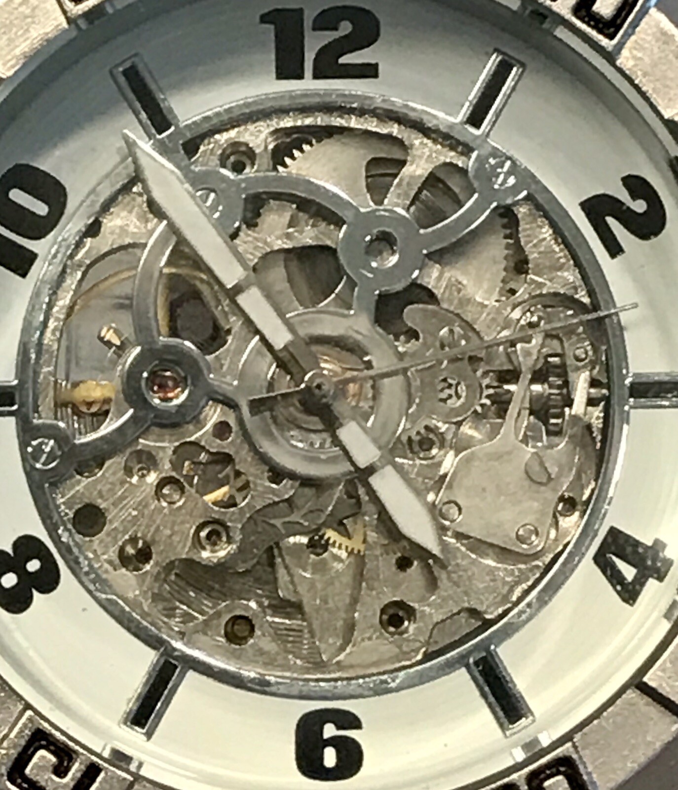 52mmm Auto Fully Skeletonized Black & Silvertone Strap TecnoSport Mens Watch