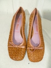 MIU MIU WOVEN LEATHER BOW ACCENTS PUMPS BALLET HEELS SIZE EU 35 US 5