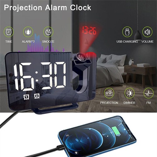 Projection Digital LED Display Alarm Clock USB Rechargable Alarm Clock FM Radio - Picture 8 of 24