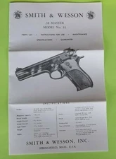 SMITH & WESSON .38 MASTER MODEL 52 PISTOL OWNER INSTRUCTION MANUAL TRI-FOLD