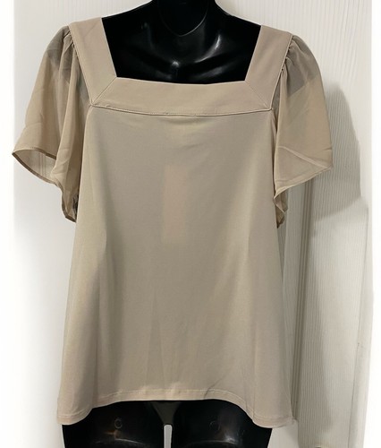 Calvin Klein NWT Med Top Shirt Flutter Chiffon Sleeve Square Neck Knit Fairy - Picture 3 of 9
