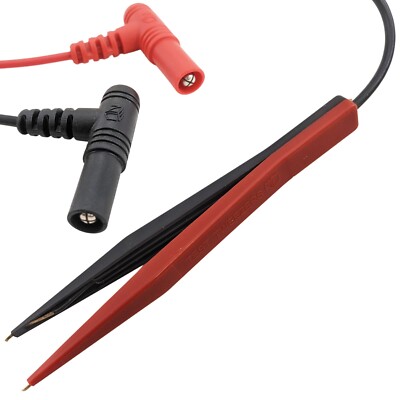 Shrouded Banana to SMD Tweezer Probe Test Lead for LCR / Multimeter, 36'' Cord