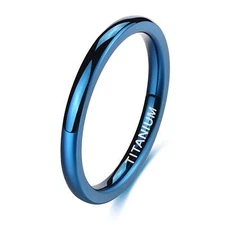 2mm Thin Titanium Band Ring for Women Simple Blue Wedding Ring Polished Comfort