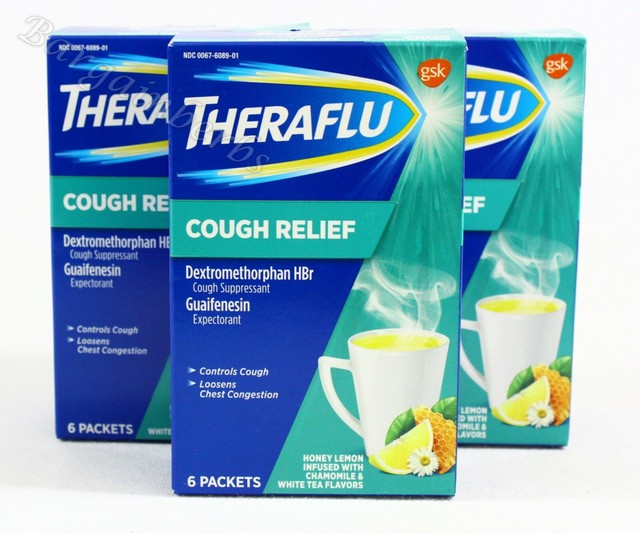Lot of 3 GSK Theraflu Cough Relief 6 Packets Exp. 05/2021