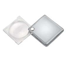 3.5X Eschenbach Leather Folding Square Pocket Magnifier - 50 mm Silver