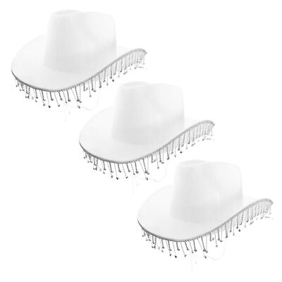 WHITE RHINESTONE COWBOY HATS ERAS CONCERT FANCY DRESS COSTUME COWGIRL HEN  LOT UK