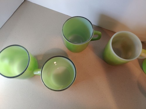 FIRE KING Green Stacking COFFEE MUG 6 Cups MIXED STYLE C & D Handle Stackable - Picture 6 of 14