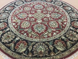 6 X 6 Red Black Round Agra Persian Oriental Area Rug Hand Knotted