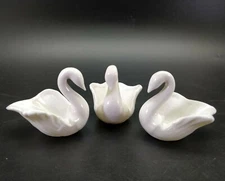 Vintage White Swan Salt Cellars Lot Of 3 Like Lenox Unmarked