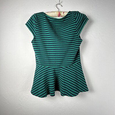 Postmark Anthropologie Navy Green Textured Knit Sweetheart