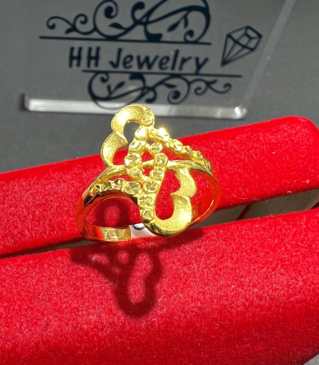 24K Yellow Gold Double Heart Ring Adjustable | eBay