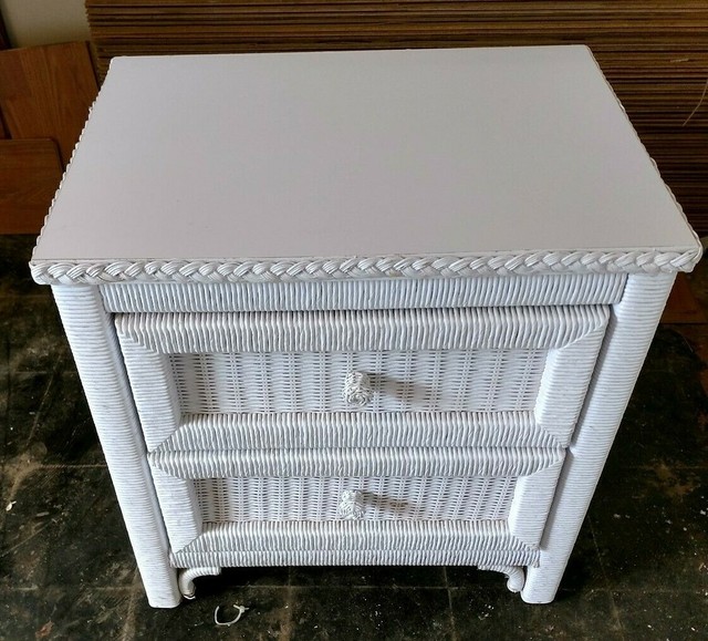 Lexington Henry Link White Wicker Two Drawer Commode Nightstand