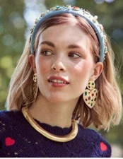 NWT $165 Lele Sadoughi 18K GP Rainbow Crystal Heart Drop Earrings ~ Art Deco🌈❤️