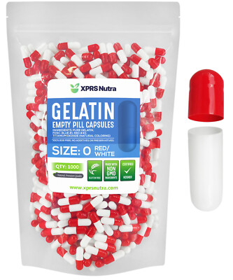 Size 0 Red/White Empty Gelatin Capsules Gelcaps Pills Kosher Caps