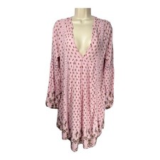 Altar'd State Mini Dress Womens Medium Pink Floral V Neck Oversized Boho Cottage