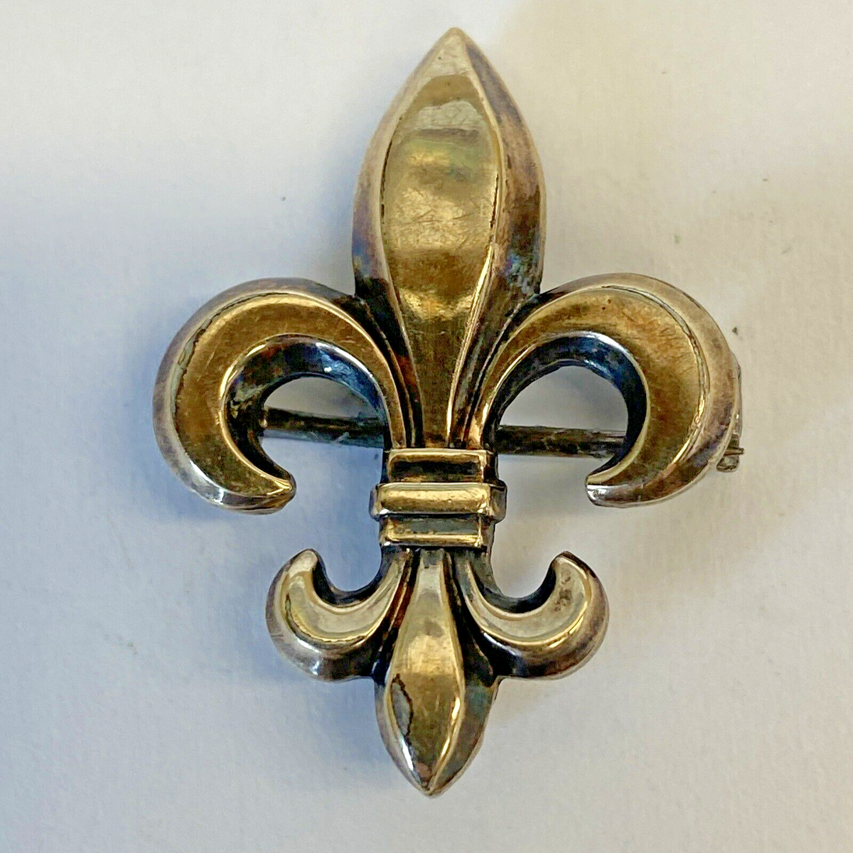 Ancien Broche Argent Français Fleur De Lys - Pointe STERLING - Qualité Fine - Environ 4,8x2,6cm