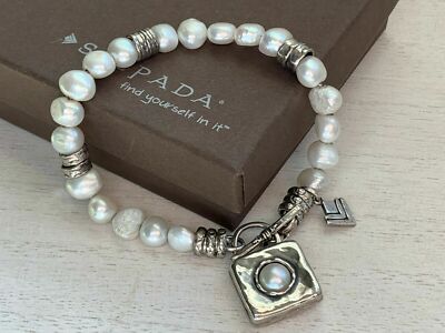 SILPADA 925 Sterling Silver Pearl Hammered Toggle Charm