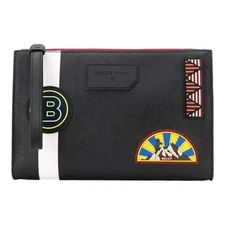 Bally Skid 6231800 Black Coated Canvas Clutch Bag