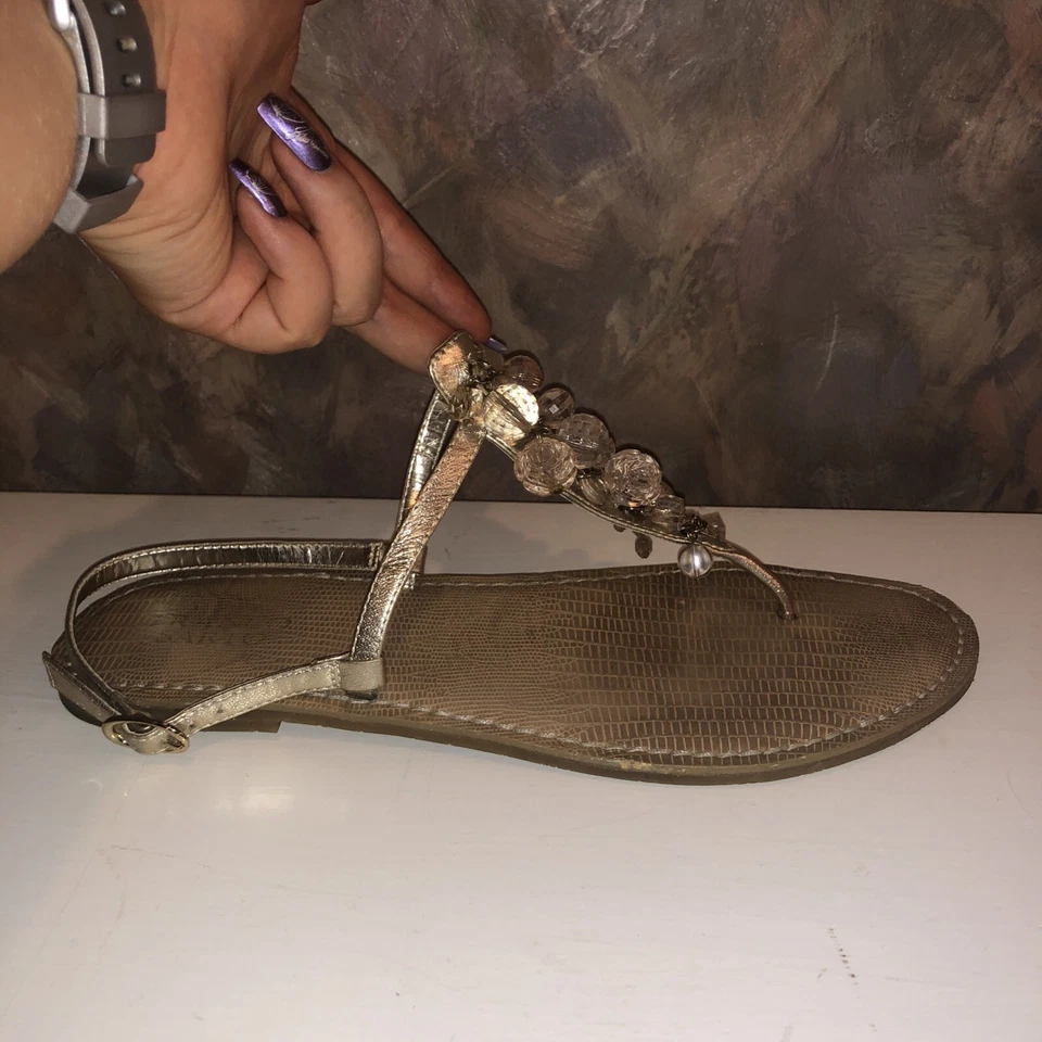 Sandalias de verano Franco Sarto plateadas gladiador con cuentas talla 10 Foto 4 de 4