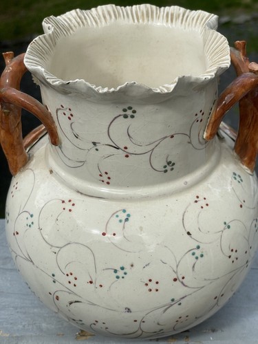 Antique England Majolica Hand Paint Pottery Vase Applied Flower Leaves Victorian - Bild 13 von 15