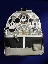 Disney Parks Loungefly Steamboat Willie Black White Mini Backpack Bag NEW HTF
