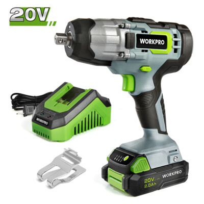 WORKPRO Impact Wrench 20V Cordless 1/2'',2.0Ah Li-ion Battery with Quick Charger