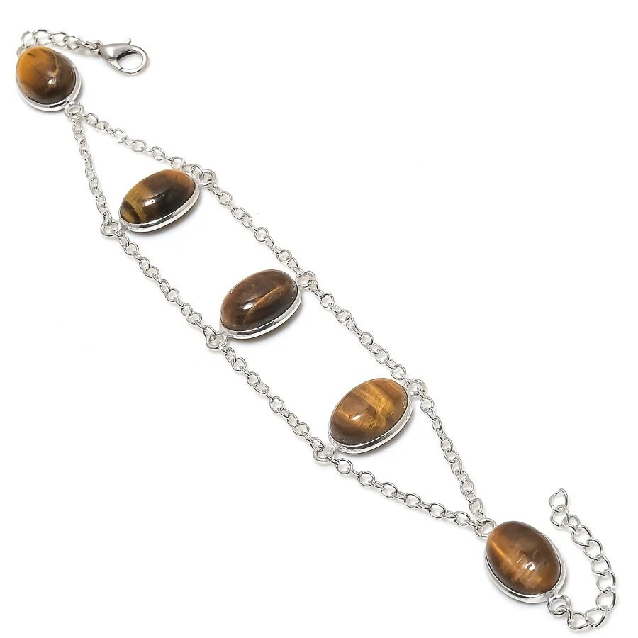 VALENTINO Bracciale gioiello in argento sterling 925 fatto a mano con pietre preziose occhio di tigre misura 7 8
