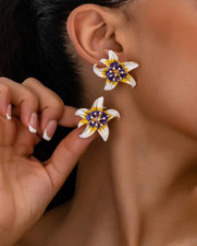 Gold Flower Petal Earrings Big Large Statement Drop Charm Earrings Pierced New