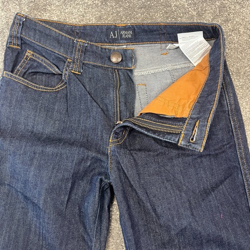 Armani Womens Jeans Slim Straight Dark Blue Raw Denim Horse Hair Pkt J75 W27 L34 - Picture 12 of 14