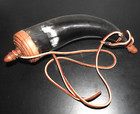 Vintage Steer Powder Horn Hand Nailed Wooden Rim and Leather Strap — photo 1