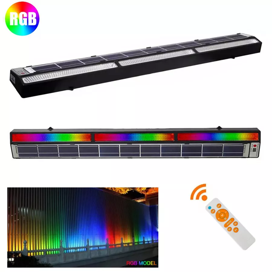 Solar LED Wall Washer Light With Remote RGB Integrated Linear Light Bar Outdoor