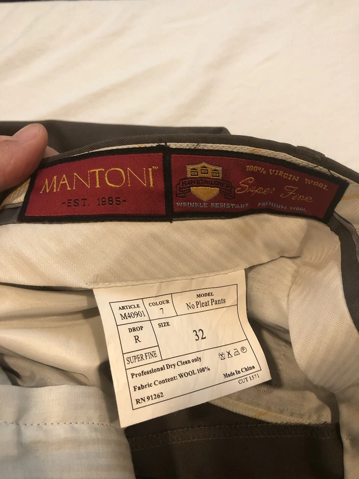 Mantoni 32x30 Gris/Beige Supefino 100% Lana Traje Pantalones Hombres Pantalones de Vestir Foto 2 de 4