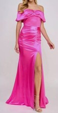 B Darlin Junior Women's Pink Satin Ruched Off-The-Shoulder Gown Dress Size 3/4