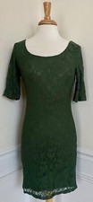 Banana Republic Dark Green Lace Scoop Neck Dress Short Slv Knee-Length Lined 4