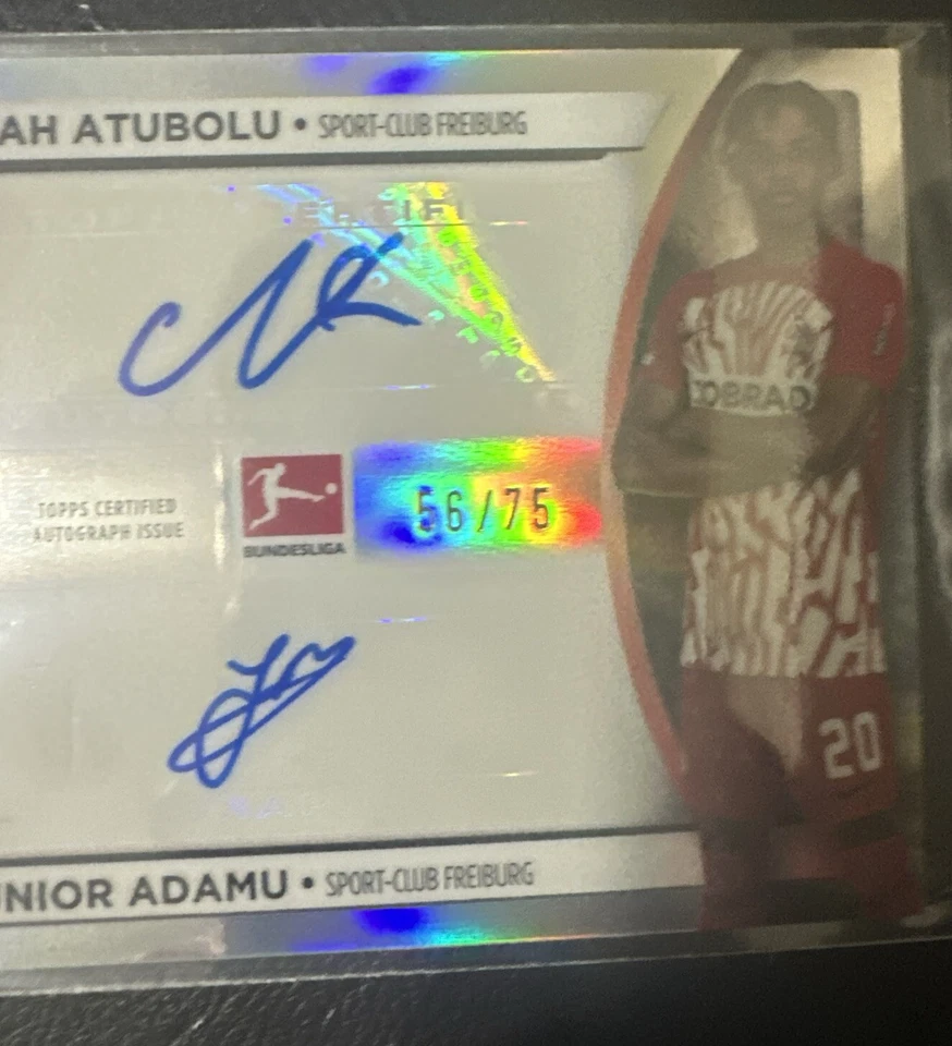 2023-24 Topps Bundesliga Cromo Noah Atubolu RC y Junior Adamu Doble Auto /75 Foto 3 de 4