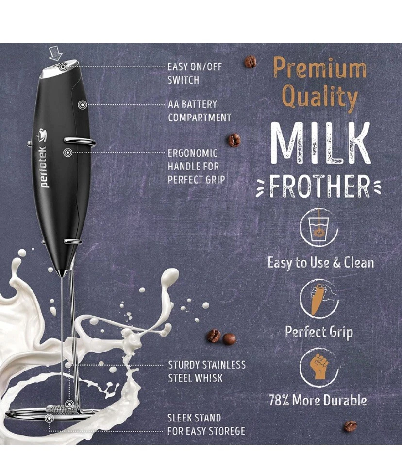 Milk Frother Handheld Foam Maker Mixer Whisk & Stand Premium Function. Durable