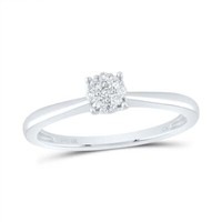 10K WeißGold Original Rund Diamant Damen Cluster Blume Versprechen Ring 1/6 CT