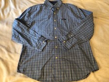 CHAPS Blue PLAID Cotton blend Button up Long Sleeve Shirt Men's MEDIUM pocket