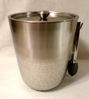NWOT THRESHOLD HAMMERED STAINLESS STEEL ICE BUCKET w/Silicone Tipped Tongs
