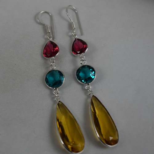 Boucles d'oreilles en argent sterling 925 poire citrine améthyste grenat