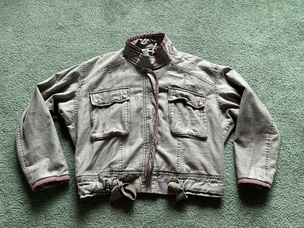 Women's Free People Olive Green Faded Cropped Bomber Flight Jacket