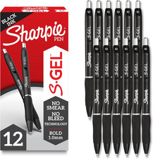 Sharpie S-Gel Gel Pens, Bold Point 1.0Mm , Black Ink, Smear-Resistant, 12 Count