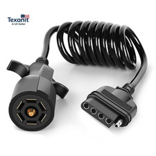 7 Way to 5 Way Coiled Trailer Extension Wiring Harness 5FT Heavy Duty 7 Pin roun